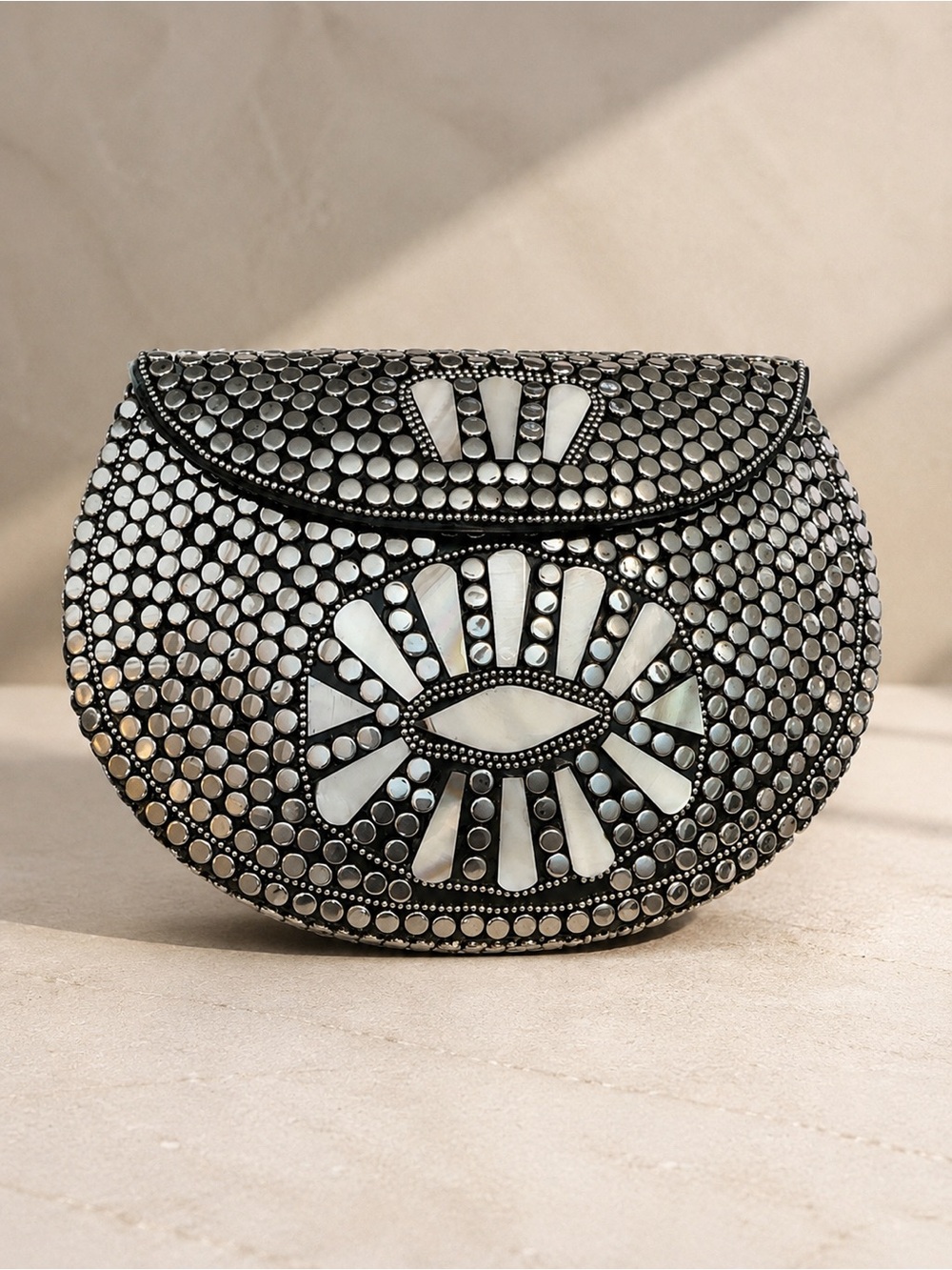 RAMLA New Handmade Silver Studded & Mother of Pearl Crossbody / Clutch Bag